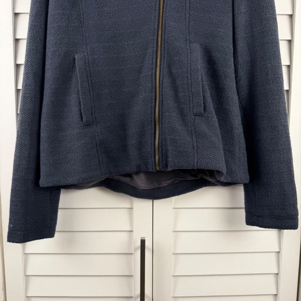 Mystree Textured‎ Zip Up Jacket Women XL Blue Shawl Collar Pocket Boucle
